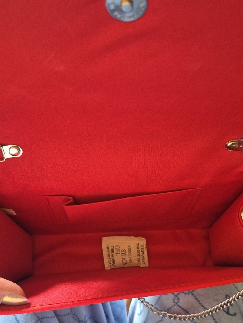 Red Satin Evening Clutch with Crystal Rhinestone Bow Accent - Picture 4 of 10